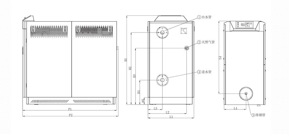 350KW全預(yù)混低氮冷凝鑄鋁鍋爐尺寸圖