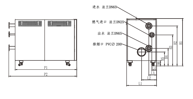 350KW全預(yù)混低氮冷凝鑄鋁鍋爐尺寸圖